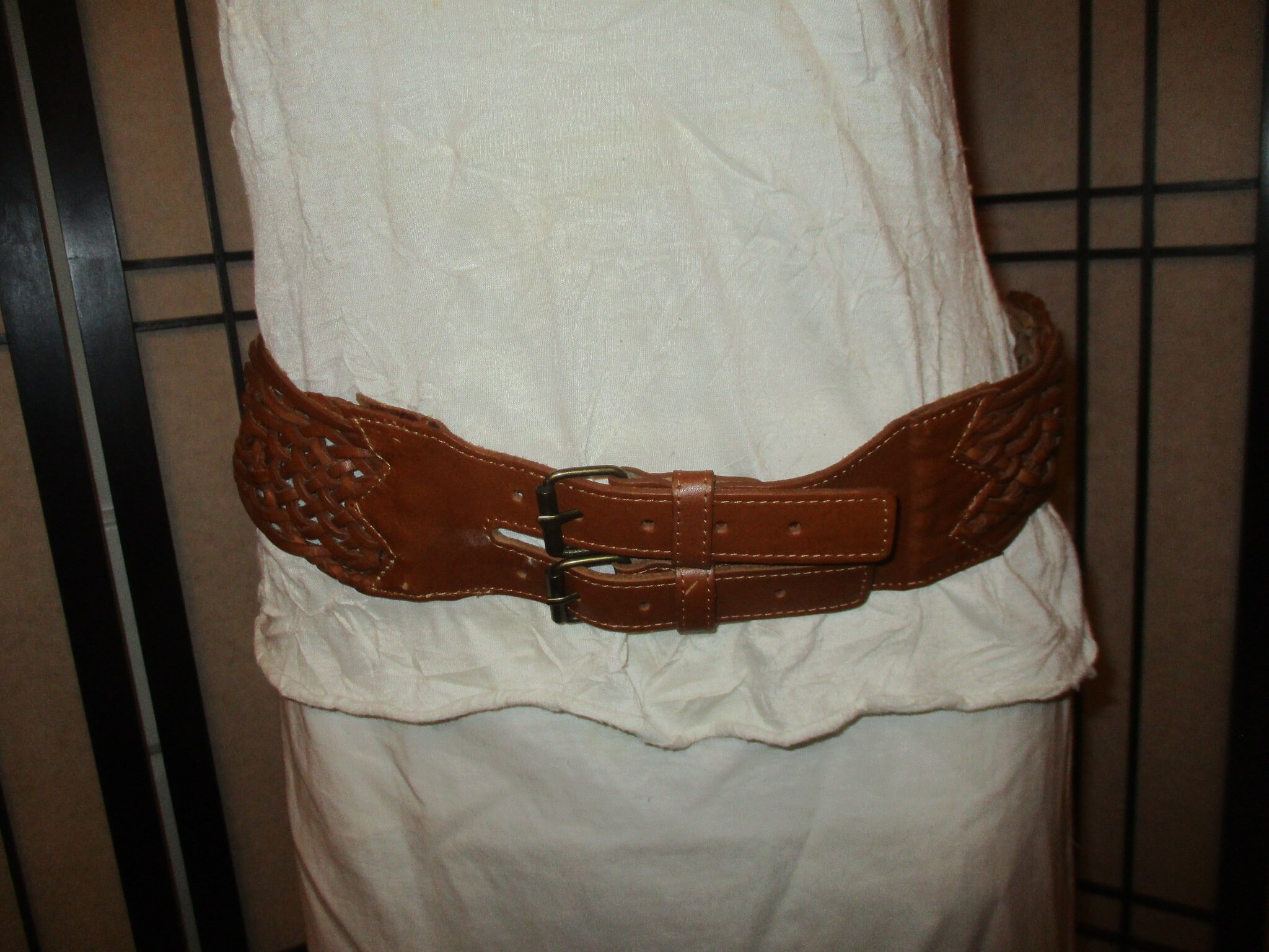 Betsey Johnson Wide Woven Leather Belt Large - Etsy display picture 1