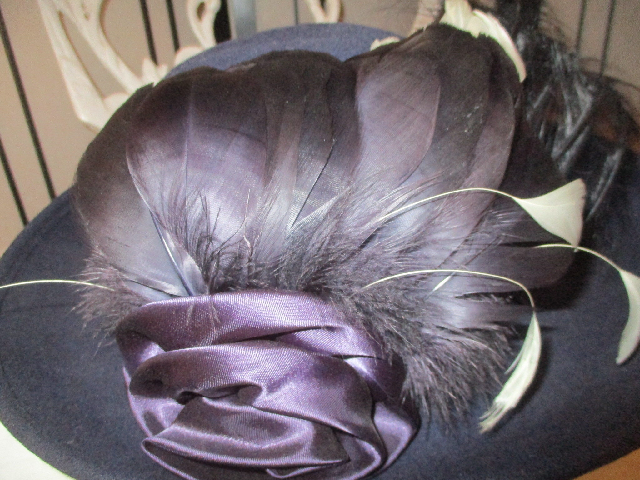 VTG 1960s-70s Purple 100% Wool Hat w/ Satin Floral Back Bow Michael Howard USA Michael Howard Hat In Women main image 4