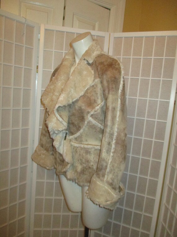 Pamala McCoy distressed faux leather/faux fur coat - image 5