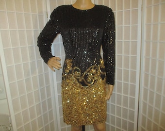 Niteline by Della Roufogali long sleeve beaded and sequined silk short cocktail/party dress