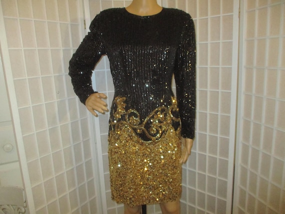 slim fit dress slacks The Gardens Puff Sleeve Sequins Dress • American Threads Hoco Boutique main image 0