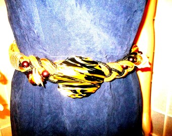 Carolyn Tanner Designs Vintage Stretch Waist Belt Boho Statement Belt Adjustable Vintage Carolyn Tanner Fabric Belt / Rope Belt / Adjustable  main image 3
