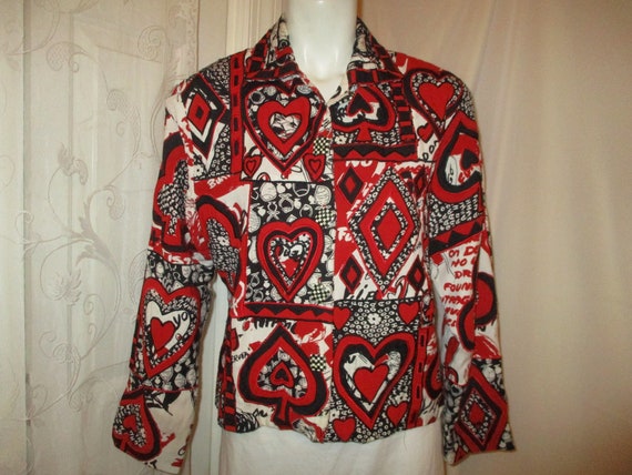 SANDY STARKMAN ヴィンテージ デニムジャケット　3D インド製 Sandy Starkman Graphic Print Card Suite Jacket/blazer - Etsy