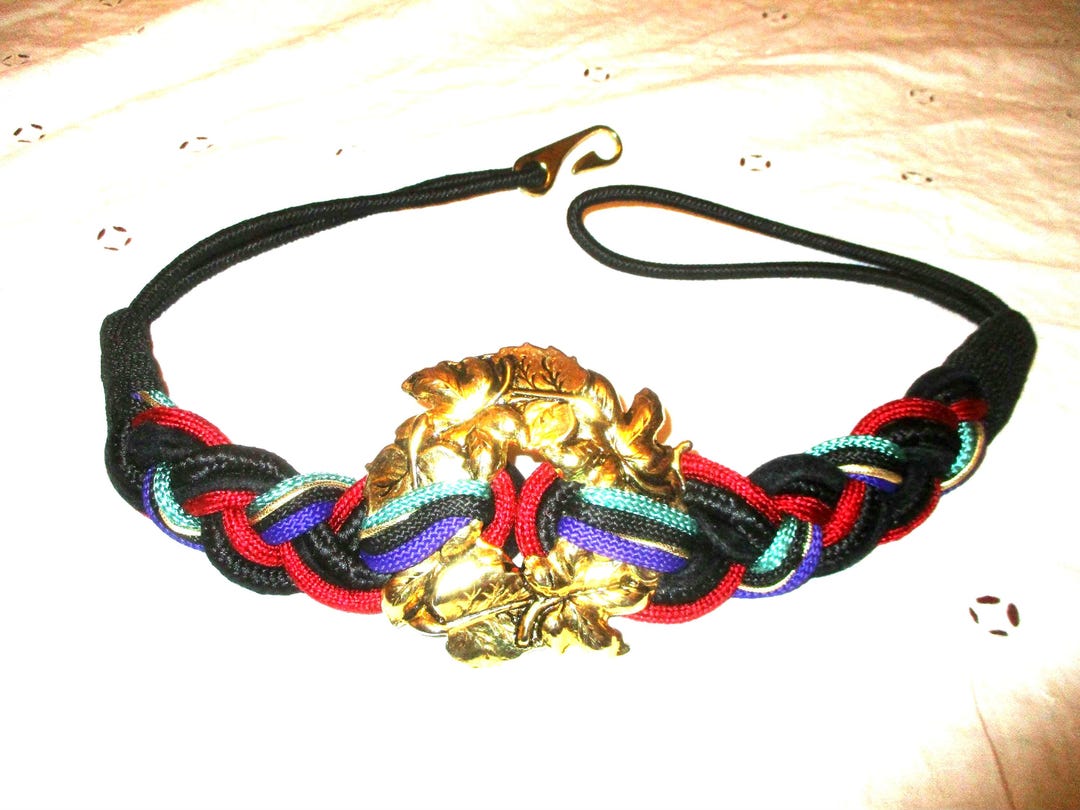 Vintage Multicolor Braided Knot Stretch Belt Leather Shop Size M  Red Blue Gold s-l1200.jpg main image 2