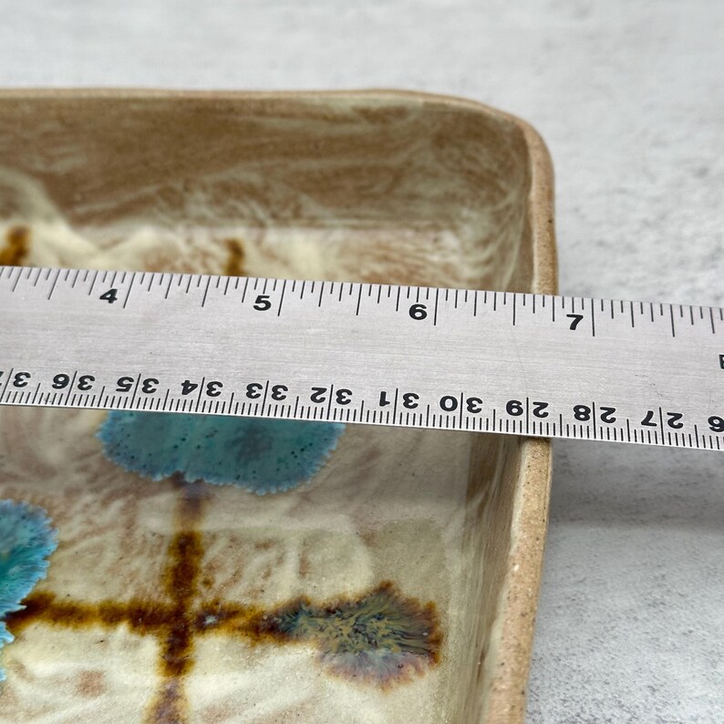 Signed Vintage Studio Pottery Square Dish Bowl - Turquoise Crystalline ...