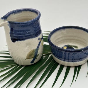Handmade Stoneware Sugar and Creamer Set: Cobble Hill Pottery, Floral Design
