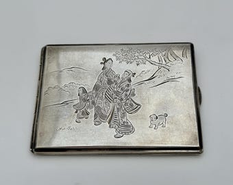 Tiffany & Co Business Card Case Silver Nature Bamboo Leaves Office