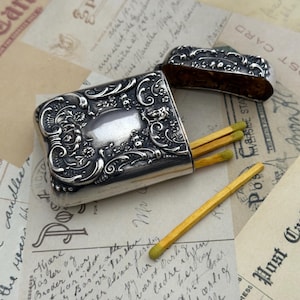 Antique Sterling Silver Art Nouveau Repousse Match Safe