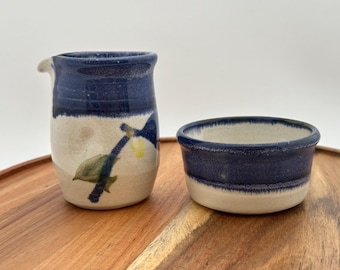 Handmade Stoneware Sugar and Creamer Set: Cobble Hill Pottery, Floral Design