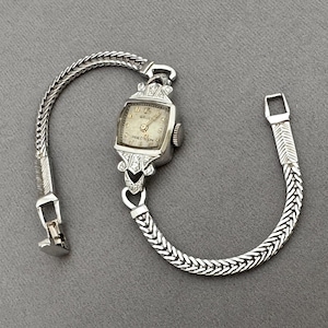 Vintage Gruen Art Deco 14K White Gold Diamond Wristwatch