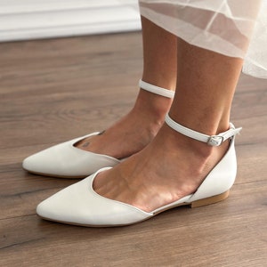 Women&#39;s bridal shoes, Handmade bridal flats, D&#39;Orsay flat pumps, Ballerina bridal shoes, white low heels, Wedding ballet pumps • SOPHIA