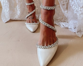 Escarpins de mariée en cuir ivoire, escarpins de mariage en cristal d'Orsay, escarpins CHARLOTTE