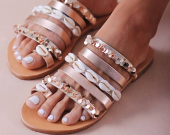 Wedding sandals, Bridal sandals, sandals with shells, Greek sandals, Handmade leather sandals, SHELLY GOLD sandals
