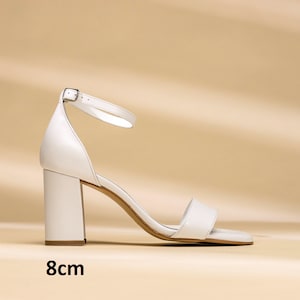 SIMPLY CHIC white wedding shoes, handmade leather shoes, wedding low heels, ankle strap white heels, wedding shoes for bride low heel 8cm