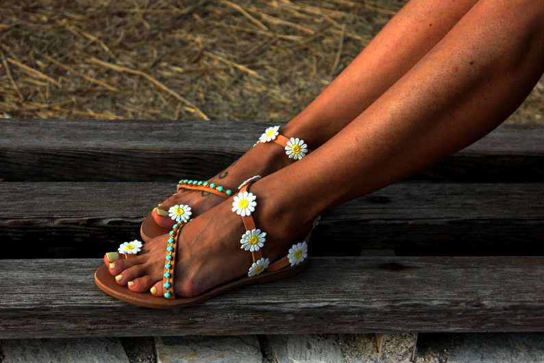 Women Leather sandals, Festival sandals, Hippie Sandals, Boho sandals, Greek Sandals, Handmade to order sandals Daisy image 6