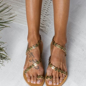 Sandales Treasure Hunt, sandales grecques, sandales Gladiator, sandales Boho femmes, sandales Coin, sandales ethniques, sandales en cuir grec image 8