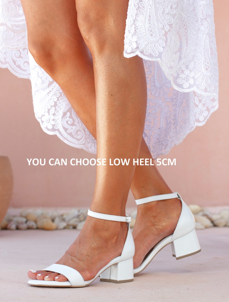 block heel weeding shoes, white leather sandals wedding, bridal heels, handmade wedding shoes, SUGAR LOVE wedding sandals 5cm - 1.97 inches