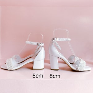 Sandales de mariage en cuir blanc à talons carrés, chaussures de mariage faites à la main, talons de mariée, talons de mariage, chaussures de mariage en cuir blanc CENDRILLON image 9