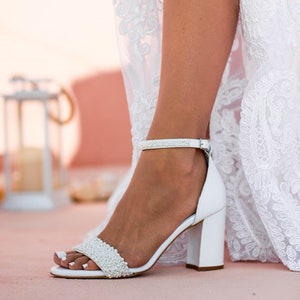 Sandales de mariage en cuir blanc à talons carrés, chaussures de mariage faites à la main, talons de mariée, talons de mariage, chaussures de mariage en cuir blanc CENDRILLON image 8