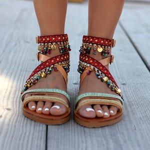 Handmade leather sandals, Women sandals, Greek sandals, Summer sandals, Boho sandals, Decorated sandals women image 2