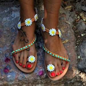 Women Leather sandals, Festival sandals, Hippie Sandals, Boho sandals, Greek Sandals, Handmade to order sandals Daisy image 3
