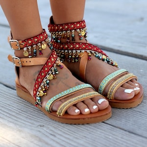 Handmade leather sandals, Women sandals, Greek sandals, Summer sandals, Boho sandals, Decorated sandals women