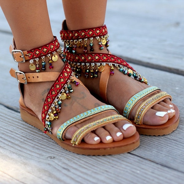 Handmade leather sandals, Women sandals, Greek sandals, Summer sandals, Boho sandals, Decorated sandals women