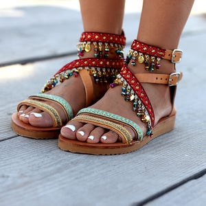 Handmade leather sandals, Women sandals, Greek sandals, Summer sandals, Boho sandals, Decorated sandals women image 4