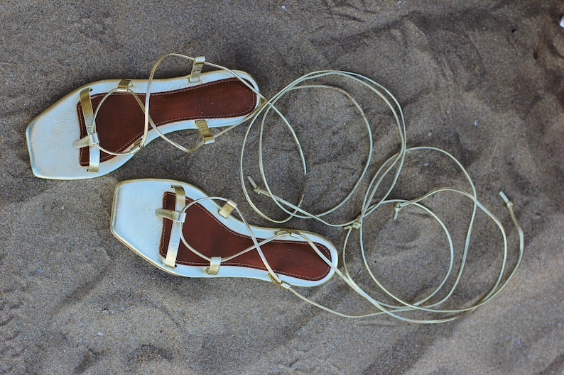 AGORA Leather sandals, Gold color Greek gladiator sandals, ancient greek sandals, lace up sandals,women sandals, women shoes image 4