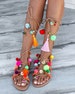 Handmade to order decorated sandals 'Chili Mango', Lace up Sandals, Leather Sandals, Boho Shoes, Pom pom Sandals, Gladiator Sandal 