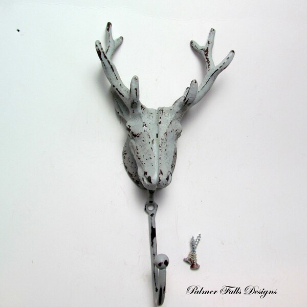Gray Cast Iron Deer Hook / Woodland Nursery / Cabin Decor / Coat Rack / Wall Hook / Shabby Chic Decor / Cottage Chic Decor / Deer Decor /