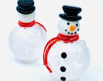 Glass Salt and Pepper Shakers, Snowmen