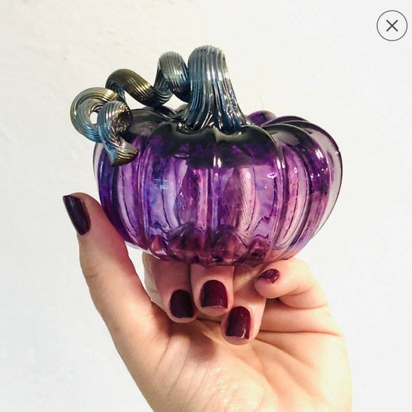 Free Ship* Plum Glass Pumpkin Luke Adams - size perfect gift for fall décor tabletop holiday gift Violet Purple