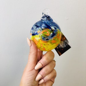 Free Ship** 3” Starry Night Hanging Glass Ornament Handmade Van Gogh Inspired Window Display Holiday Spring Gift