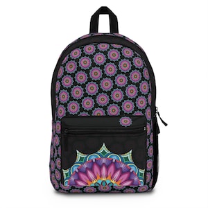 Mandela Backpack (Black), Colorful Geometric Pattern Rucksack, School Bag, Travel Daypack, Boho Knapsack, Gift for College Student