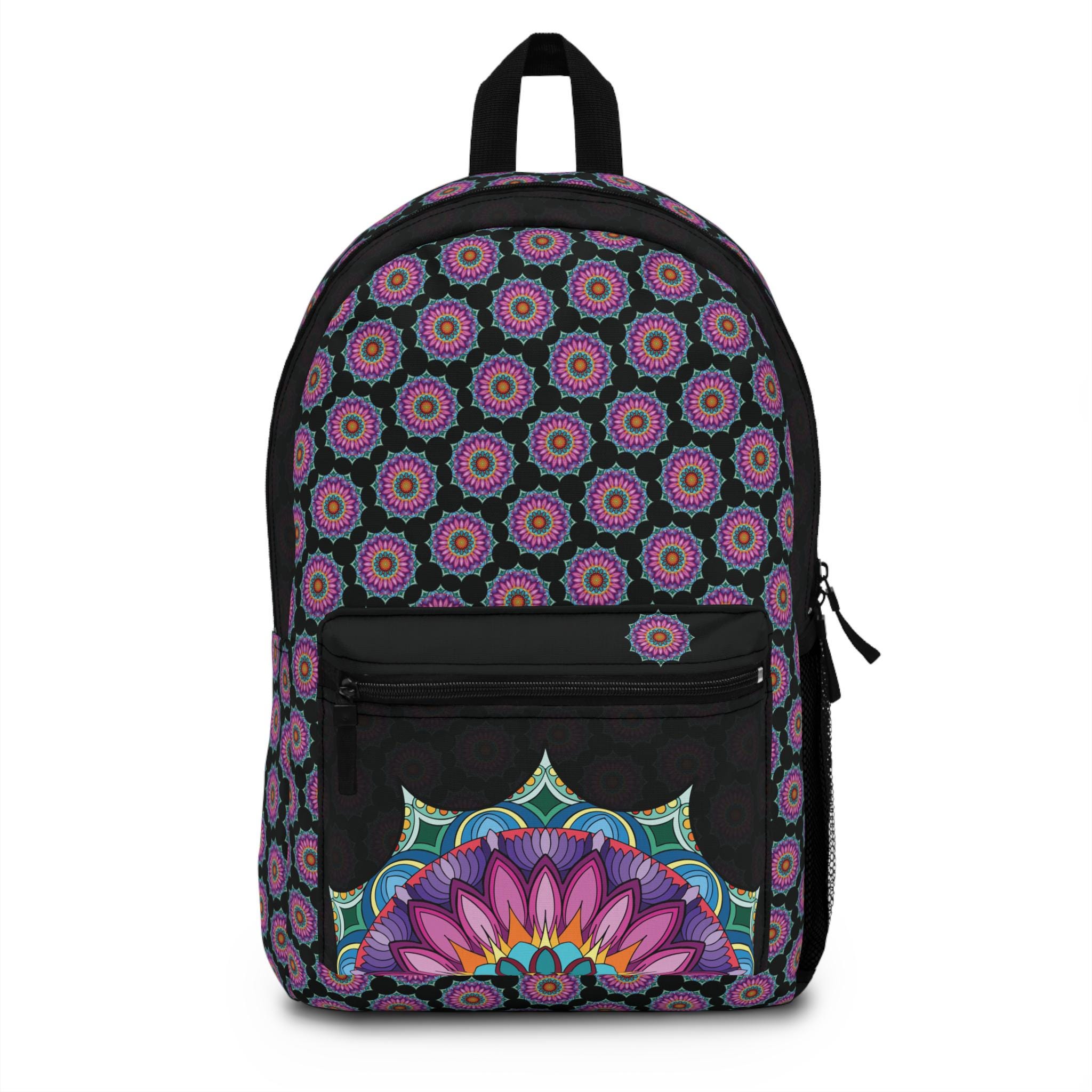 Mandala black colors backpack Black Geometric Mandala Backpack: Colorful Boho Rucksack  main image 2