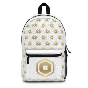 Robux Roblox Backpack: White & Gold Gamer Backpack