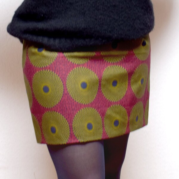 Jupe en wax réversible ou mini jupe femme avec 2 imprimés ethnique Africain Ankara