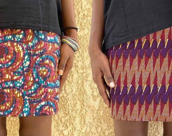 Reversible Ankara skirt, short mini skirt in Ankara-printed African loincloth 2 skirts in one, to wear in winter or summer