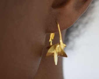 African Peul earring, women's gold brass creoles, fulani earrings small size