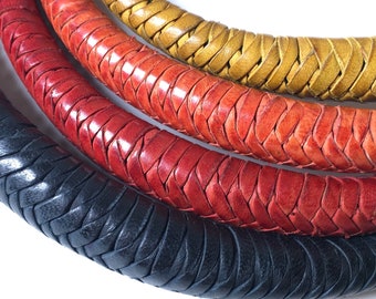 Woman leather necklace of braid leather, an African ethnic jewel handmade in colorful leather