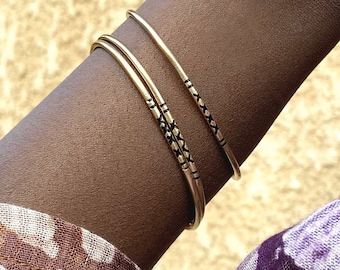 African ethnic bracelet in gilded bronze, adjustable bangle, bohemian chic Tuareg jewellery, handmade