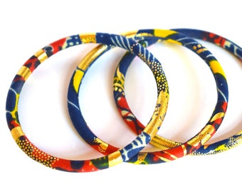 Gold Ankara bracelet, two sizes XL or M, a handmade African ethnic jewel navy/red/gold