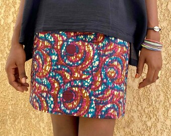 African print skirt with two African wax fabric, a reversible skirt or sexy winter mini skirt in Ankara print