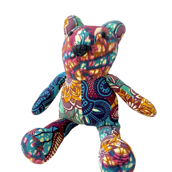 Patchwork bear, cotton plush toys for child or Ankara cuddly toys, lovely African teddy bear for newborn gift