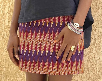 African print skirt, reversible skirt with 2 Ankara fabrics, red mini skirt all seasons