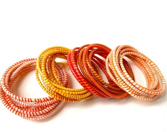 Ethnic jewelry, waterproof African bracelets for summer, set of 10 stackable recycled plastic flip flop rushes, plastic bangles