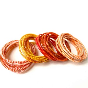 Ethnic jewelry, waterproof African bracelets for summer, set of 10 stackable recycled plastic flip flop rushes, plastic bangles