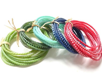 Set of 10 waterproof bracelets made from recycled flip-flop plastic, African ethnic jewelry