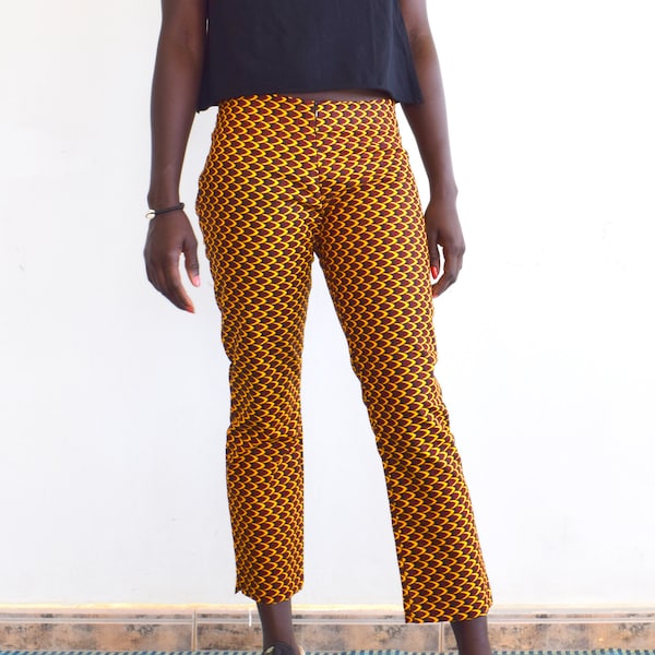 Pantalon droit en coton wax pour femme avec imprimé Ankara, style ethnique Africain,